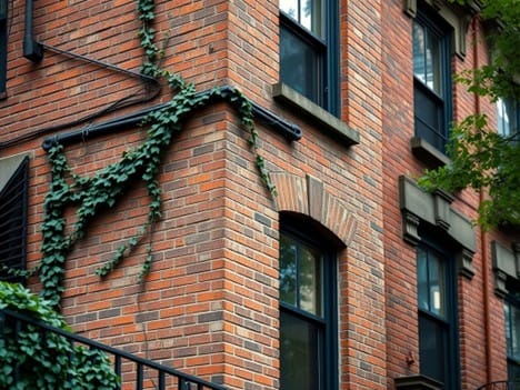 Close-up of aged brick on a historic Manhattan brownstone façade
